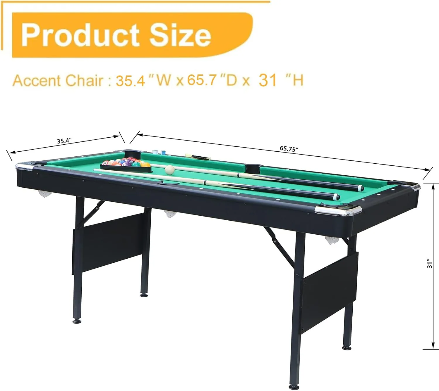 5.5 Ft Folding Pool Table, Portable Billiard Tables with Balls, Cues, Chalks and Brush, Indoor/Outdoor Pool Table Family Fun for Kids & Adults
