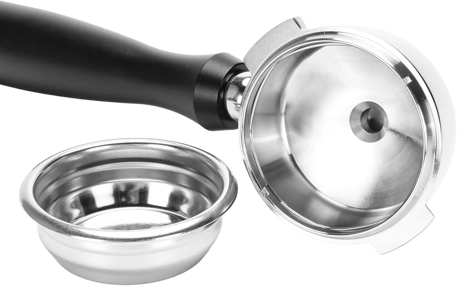 58mm Portafilter 2 Ears Double Spout Compatible with Nuova Simonelli, Included 304 Stainless Steel Filter Basket and Puck Screen, Anodized Aluminum Handle, Black