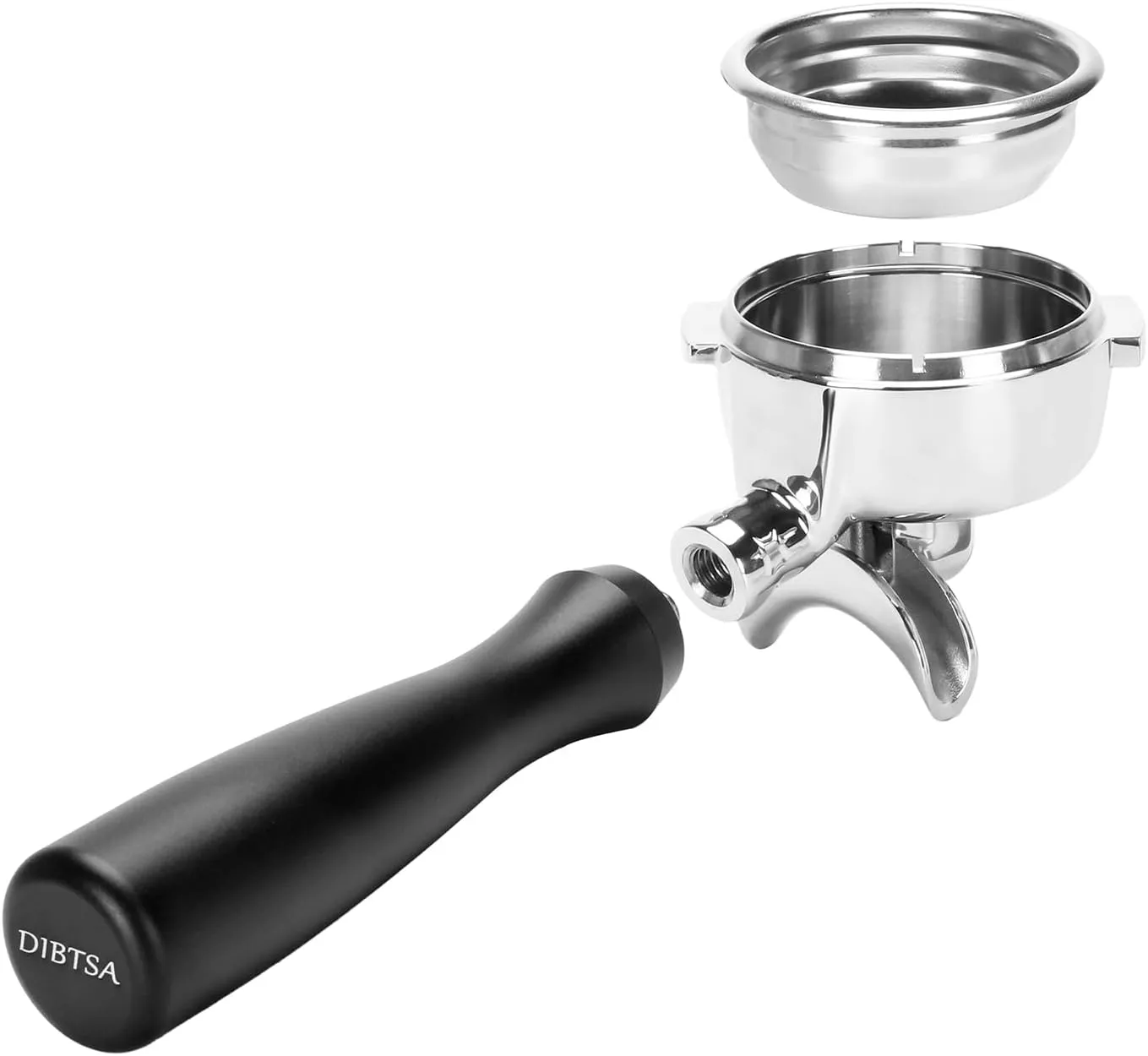 58mm Portafilter 2 Ears Double Spout Compatible with Nuova Simonelli, Included 304 Stainless Steel Filter Basket and Puck Screen, Anodized Aluminum Handle, Black