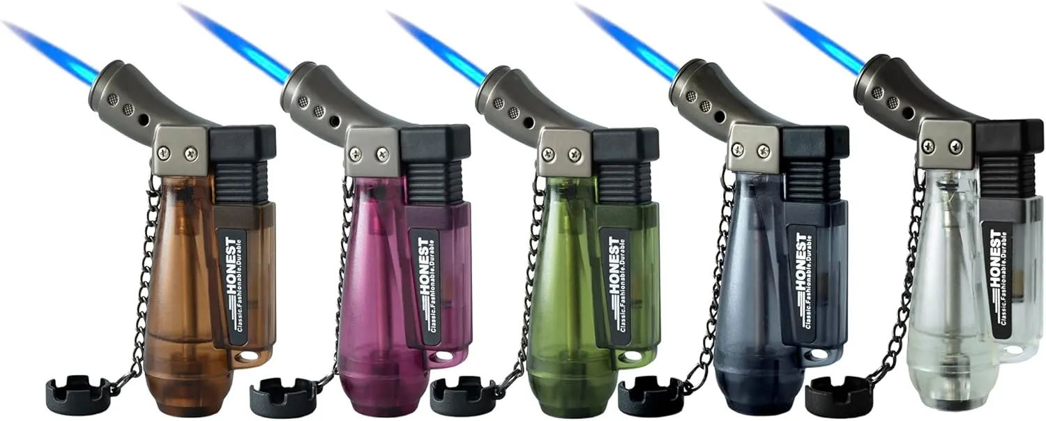 5/Pack Windproof Torch Lighters with Lid, Big Fuel Tank, Refillable (No Gas)