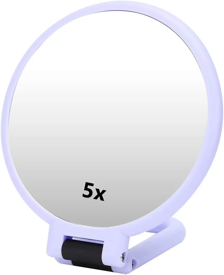 5X Magnifying Folding Adjustable Cosmetic Mirror Portable Makeup Mirror Handheld Table Top Vanity Mirror Compact Exquisite Design Suitable for Home Travel Use()