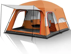 6/12 Person Camping Tent with Porch, Instant Tent, Large Family Cabin Tents with 2 Rooms, Double Layer Glamping Tent with Rainfly for Outdoor,Picnic,Camping