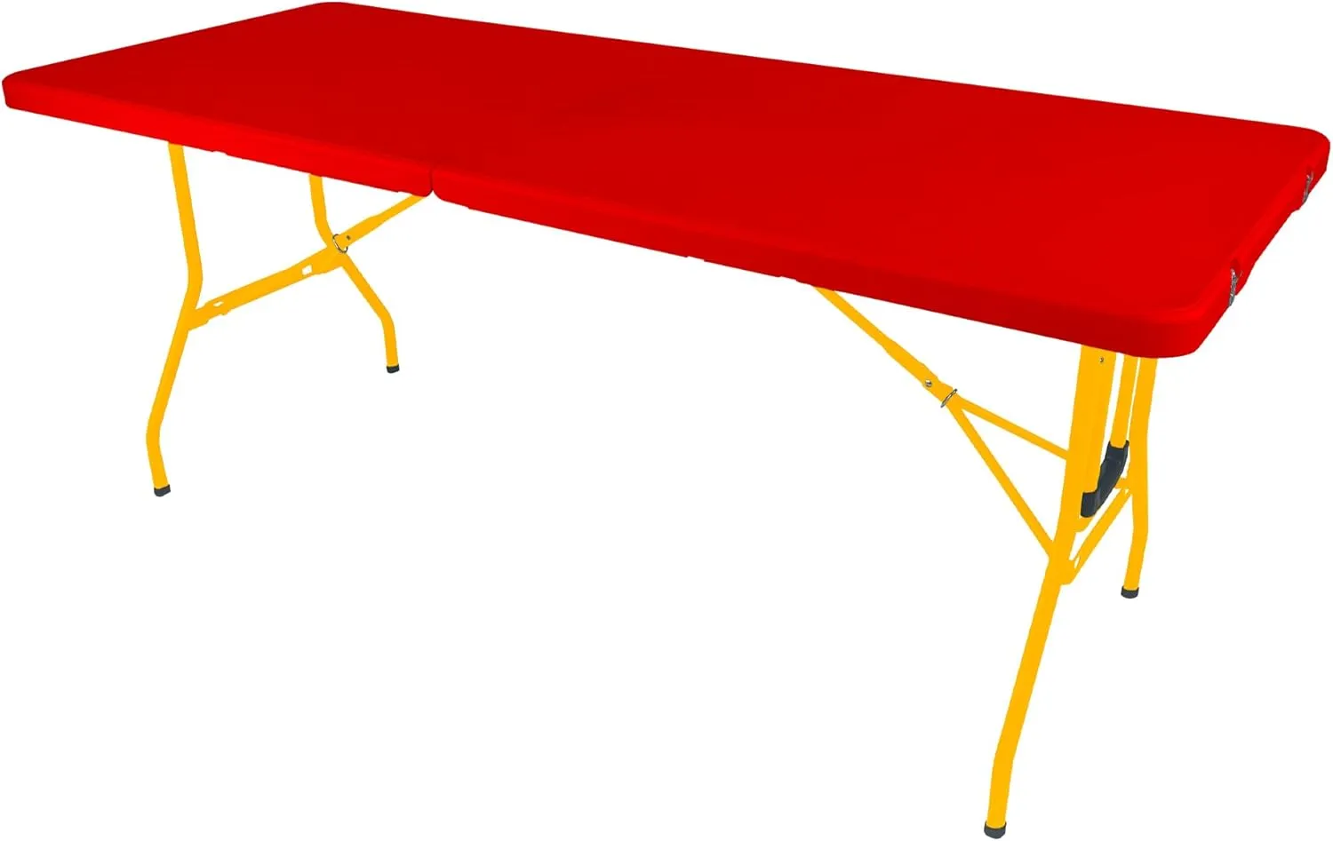 6Ft Rolling Folding Table with Built-in Wheels, Durable Plastic, Team Colors, Easy to Carry, Perfect for Camping, Picnic, Tailgating, Party, Indoor/Outdoor Use (Single Table, Yellow & Red)