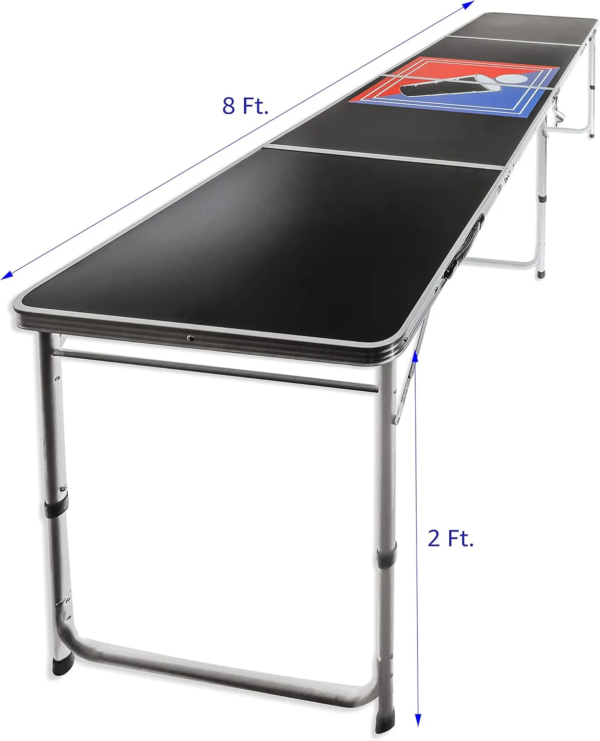 8' Folding Beer Pong Table with Bottle Opener, Ball Rack and 6 Pong Balls