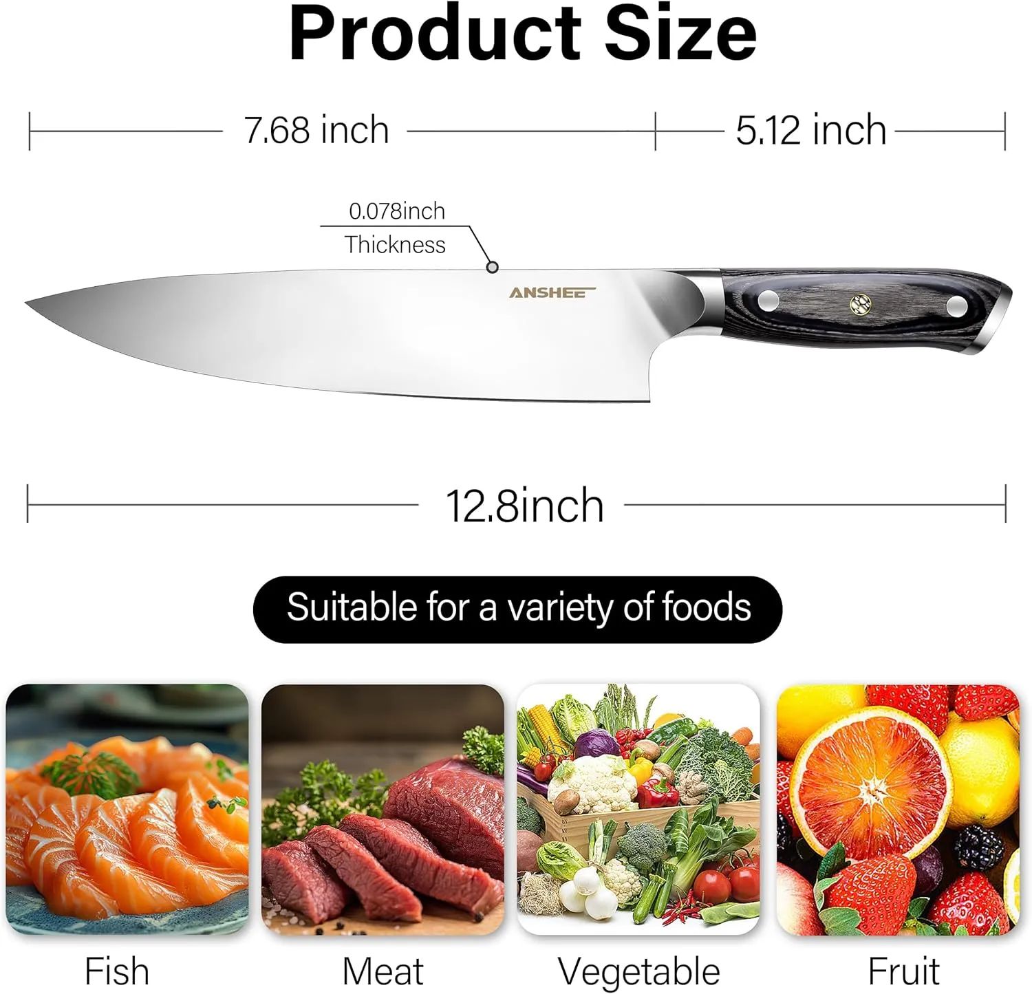 8 Inch Gyuto Full Tang Chef Knife - High Carbon Stainless Steel Ultra Sharp Blade, Dishwasher Safe, Professional Kitchen Knife for Meat, Vegetables with Sheath Gift Box (Home Cooks & Restaurants)