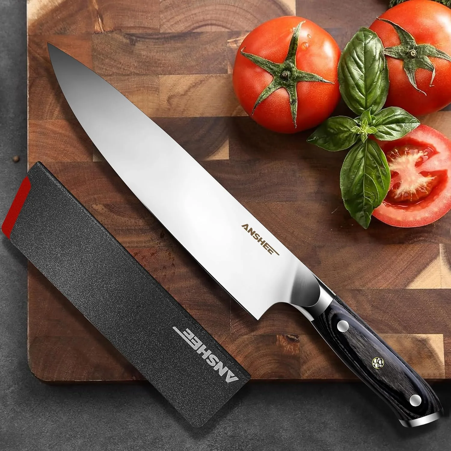 8 Inch Gyuto Full Tang Chef Knife - High Carbon Stainless Steel Ultra Sharp Blade, Dishwasher Safe, Professional Kitchen Knife for Meat, Vegetables with Sheath Gift Box (Home Cooks & Restaurants)