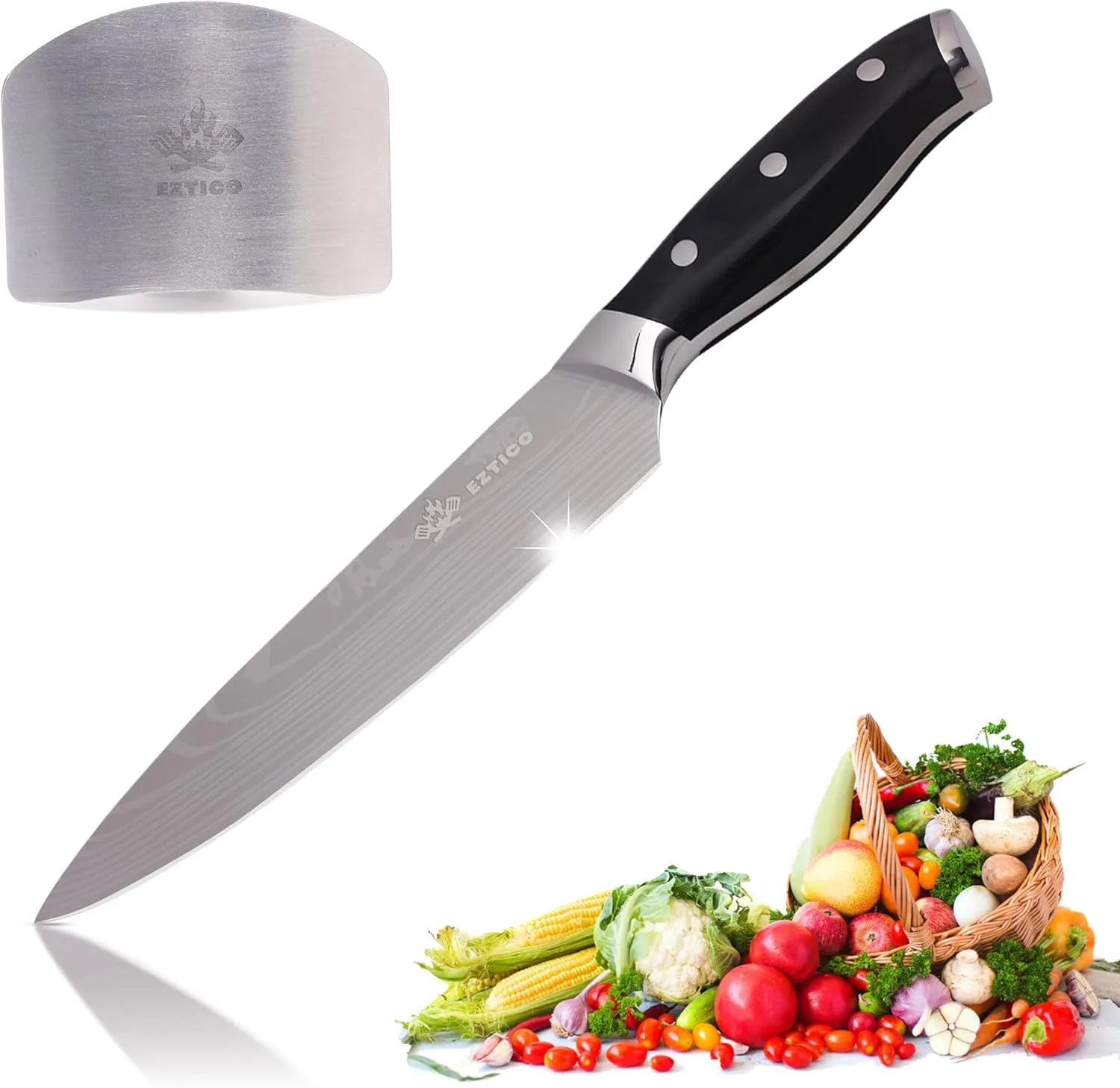8 inch Professional Chef Cooking Knife with Finger Guard - Super Sharp Kitchen Knife for Precision Cutting - Ideal Kitchen Gadget for Chefs with Ergonomic Handle.