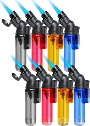 8 Pack Torch Lighter Mini Refillable Butane Lighters Single Jet Flame 45° Rotatable Torch Lighters Windproof Adjustable Butane Gas Lighter for Candle Camping Fireplace Party BBQ Grill(Without Fuel)