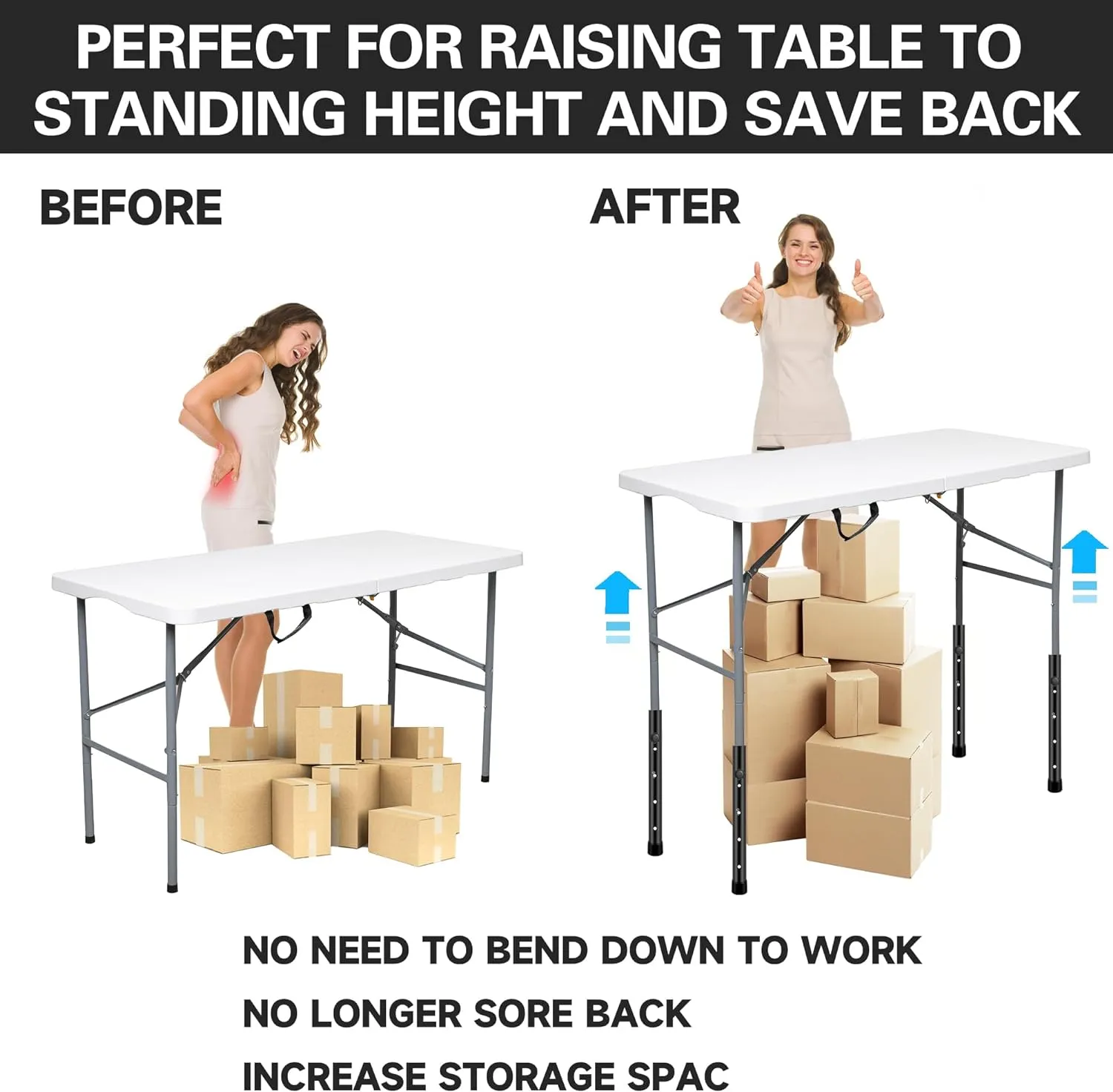 8 PCS Folding Table Leg Extenders, 2 Levels Adjustable Height Folding Table Leg Risers, Heavy Duty Metal Desk Leg Extensions, Rise Table Height 3.6in | 5.2in