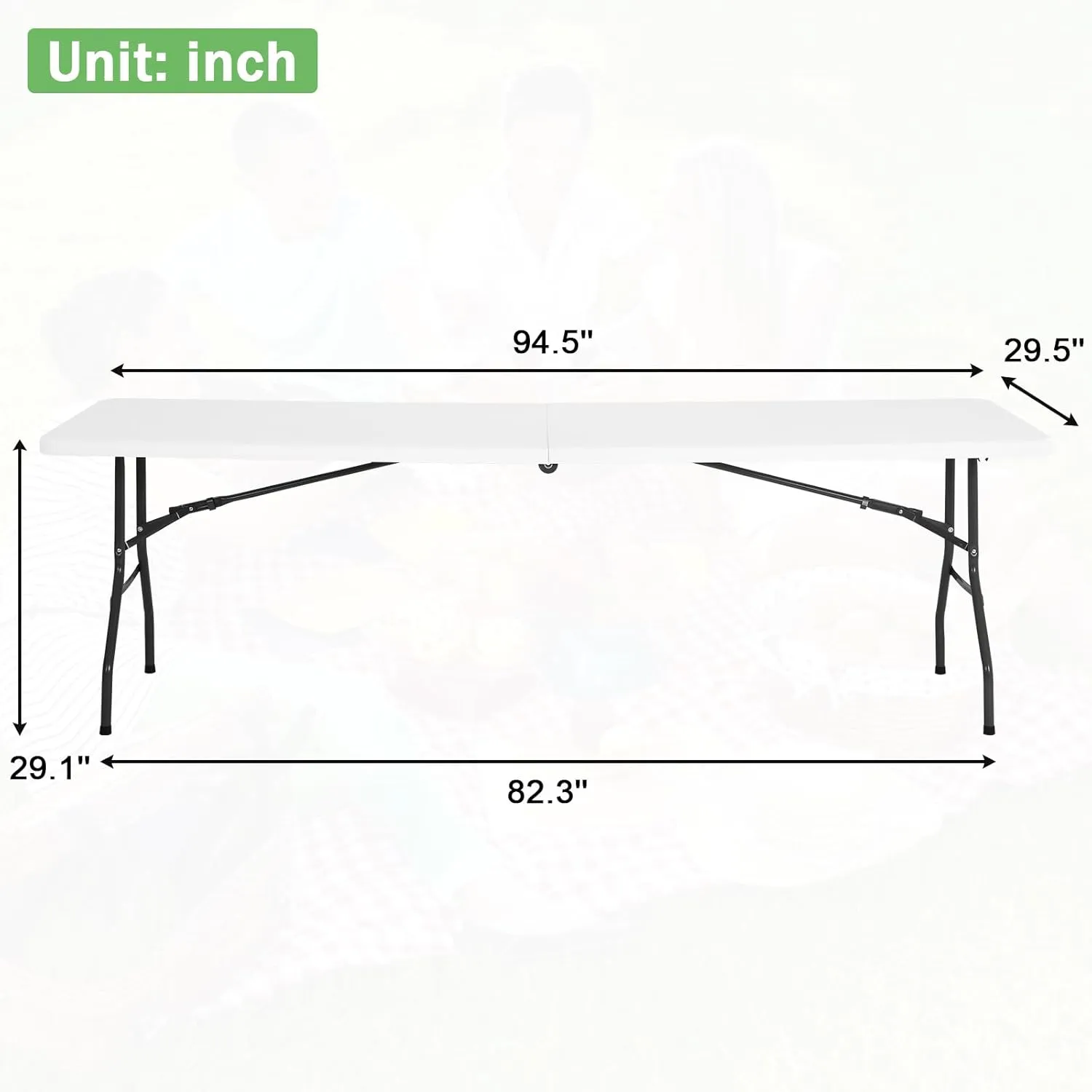 8ft Heavy Duty Plastic Folding Table for Camping, Picnic, BBQ, Parties - Portable and Foldable Utility Table with Carrying Handle