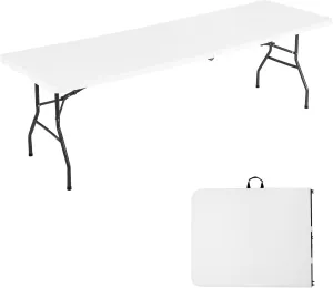 8ft Heavy Duty Plastic Folding Table for Camping, Picnic, BBQ, Parties - Portable and Foldable Utility Table with Carrying Handle