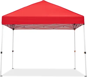8x8 Pop Up Canopy with Ten, Beach Tent with One Push Setup, Waterproof Outdoor Beach Canopy, Pop-Up Sun Shelter Canopy with Wheeled Bag for Parties, Beach, Outdoor, Red