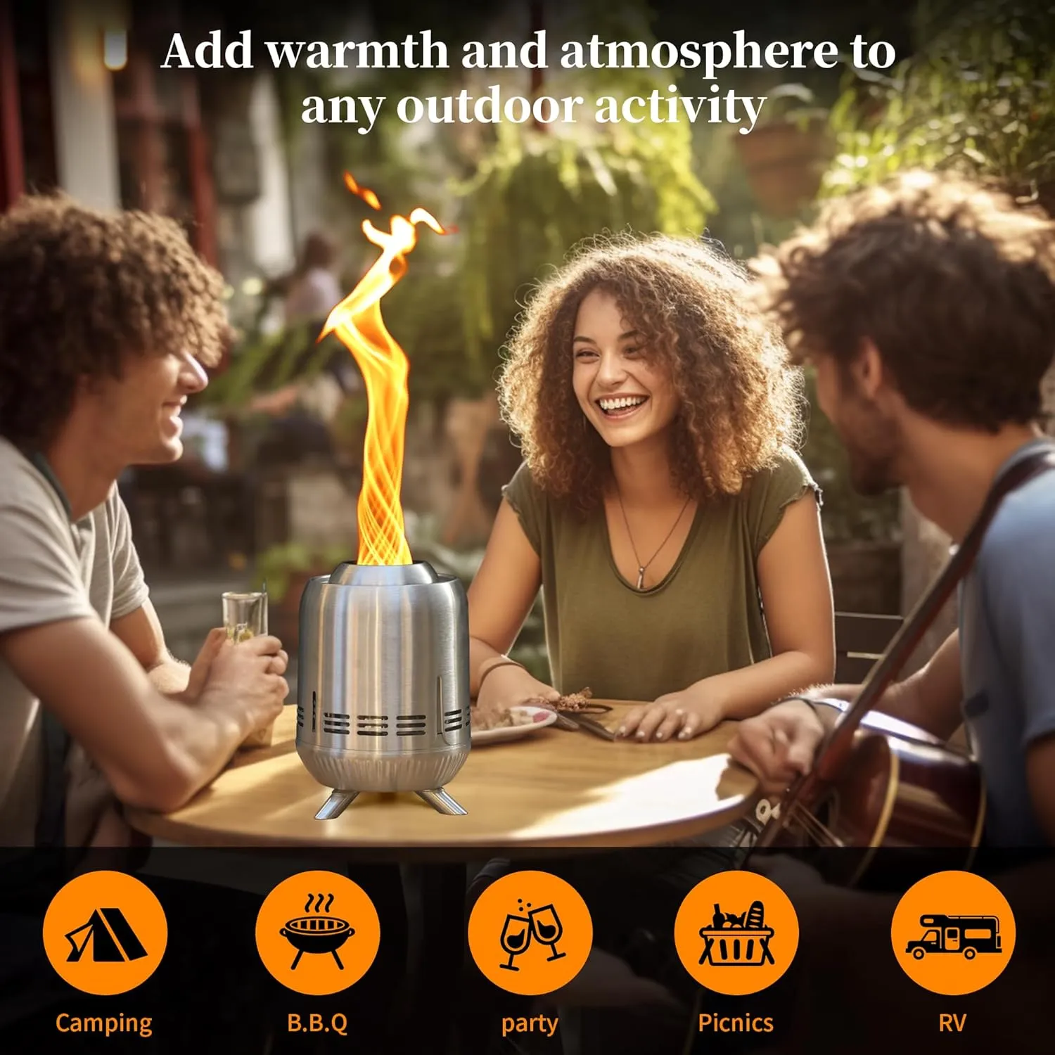 9" Tabletop Fire Pit, Stainless Steel Small Outdoor Stove, Low Smoke Burning Portable Firepit Fueled by Pellets or Wood, for Patio Camping Garden Backyard with Travel Bag,23.2x16.3cm