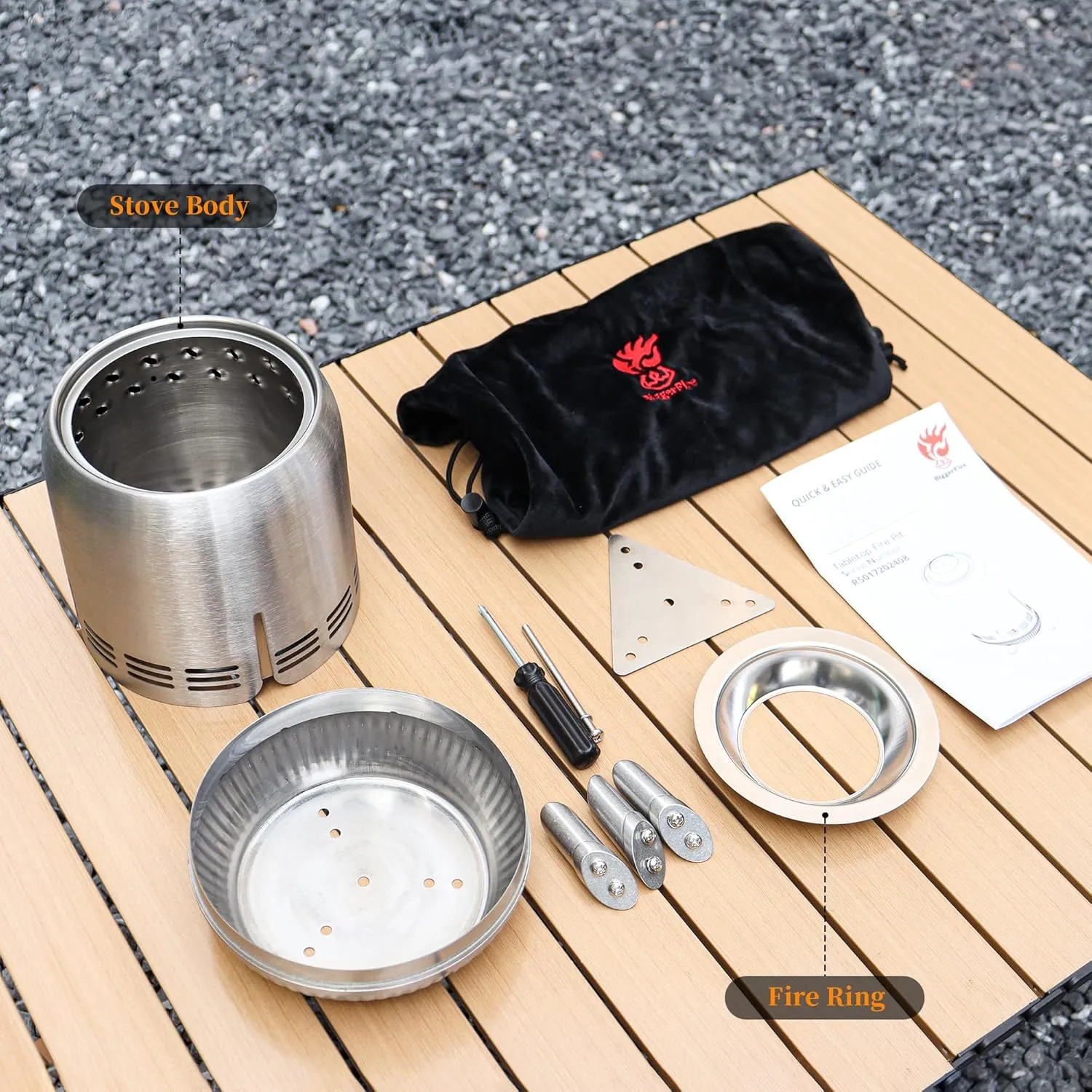 9" Tabletop Fire Pit, Stainless Steel Small Outdoor Stove, Low Smoke Burning Portable Firepit Fueled by Pellets or Wood, for Patio Camping Garden Backyard with Travel Bag,23.2x16.3cm