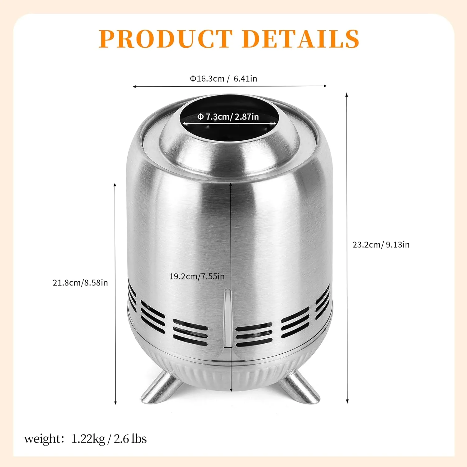 9" Tabletop Fire Pit, Stainless Steel Small Outdoor Stove, Low Smoke Burning Portable Firepit Fueled by Pellets or Wood, for Patio Camping Garden Backyard with Travel Bag,23.2x16.3cm