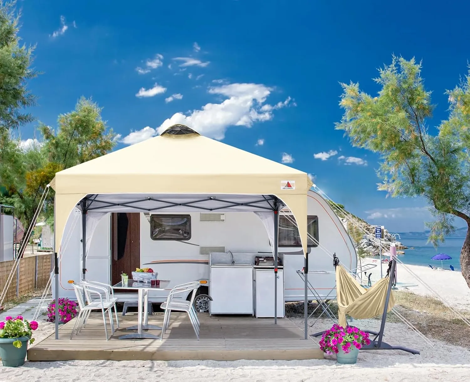 ABCCANOPY Outdoor Pop up Canopy Tent, 10x10 Instant Portable Canopy for Camping, Beach, Backyard, Beige