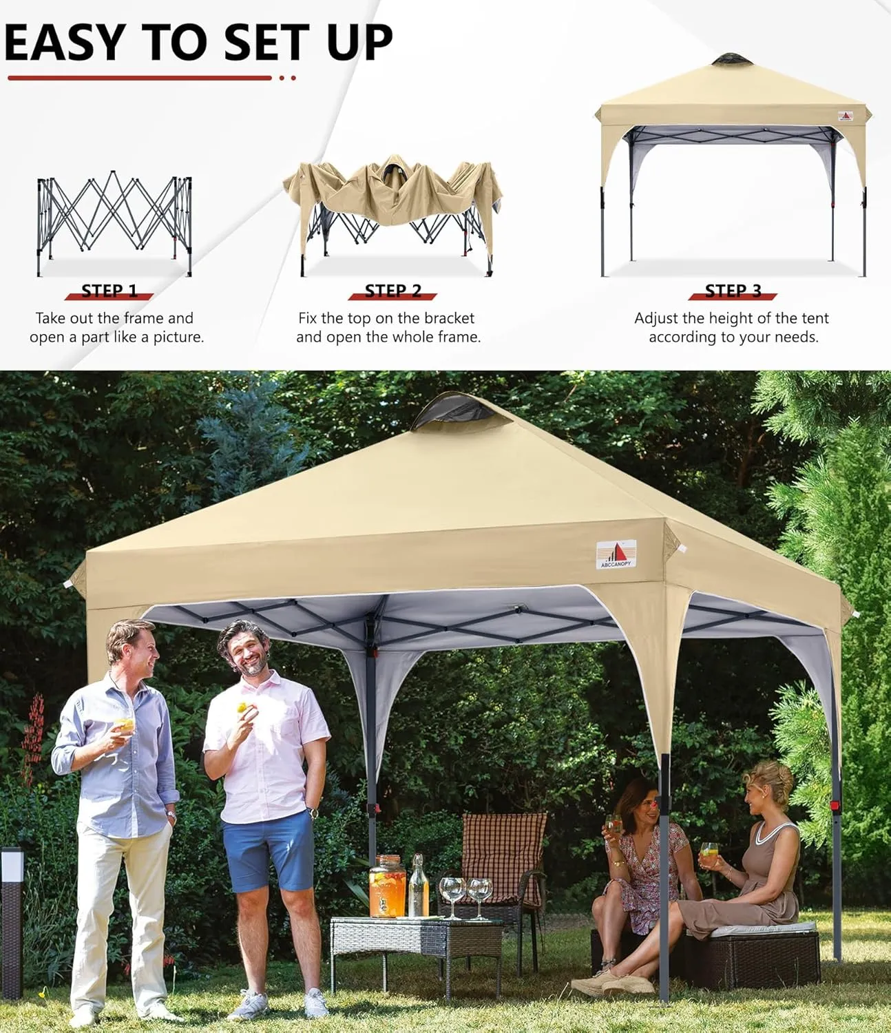 ABCCANOPY Outdoor Pop up Canopy Tent, 10x10 Instant Portable Canopy for Camping, Beach, Backyard, Beige