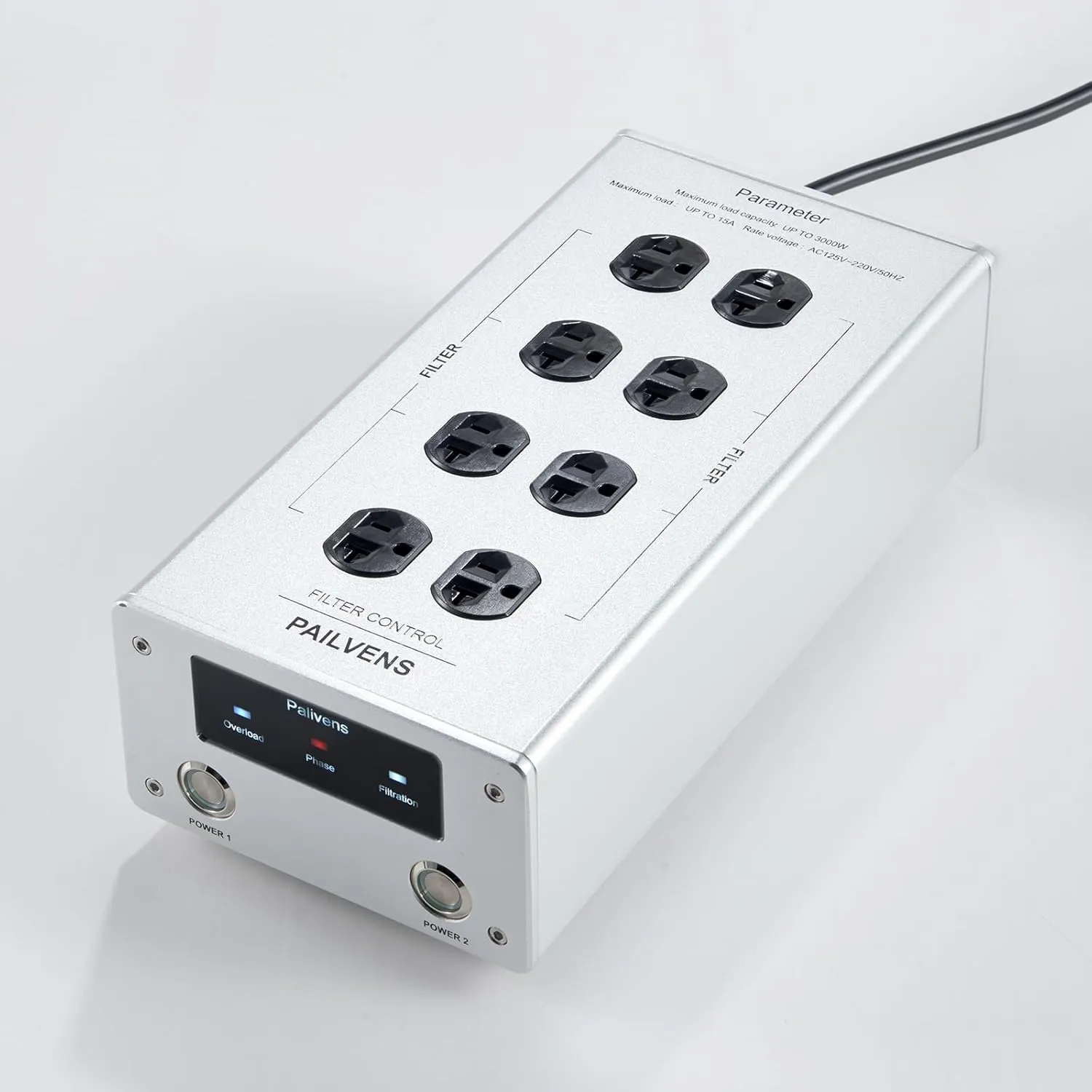 AC Power Filter Power Conditioner with LED Screen Display, Power Purifier 8 Outlet Metal Surge Protector, Sound Filter/Noise Reducer for HiFi Audio CD DVD Player, Silver