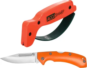 AccuSharp Lockback Knife Lightweight Stainless Steel Sport Knife and Knife & Tool Sharpener Bundle for Hunting, Fishing, Camping & Outdoor Use, Orange