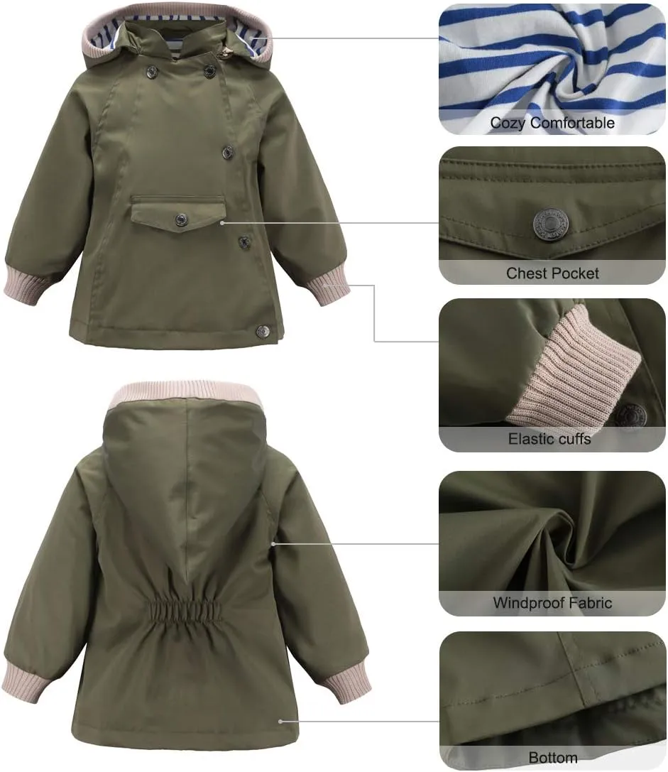 ACESTAR Boys Girls Waterproof Hooded Rain Jacket Kids Cotton Lined Rain Coat Toddler Windbreaker Spring Fall Raincoat