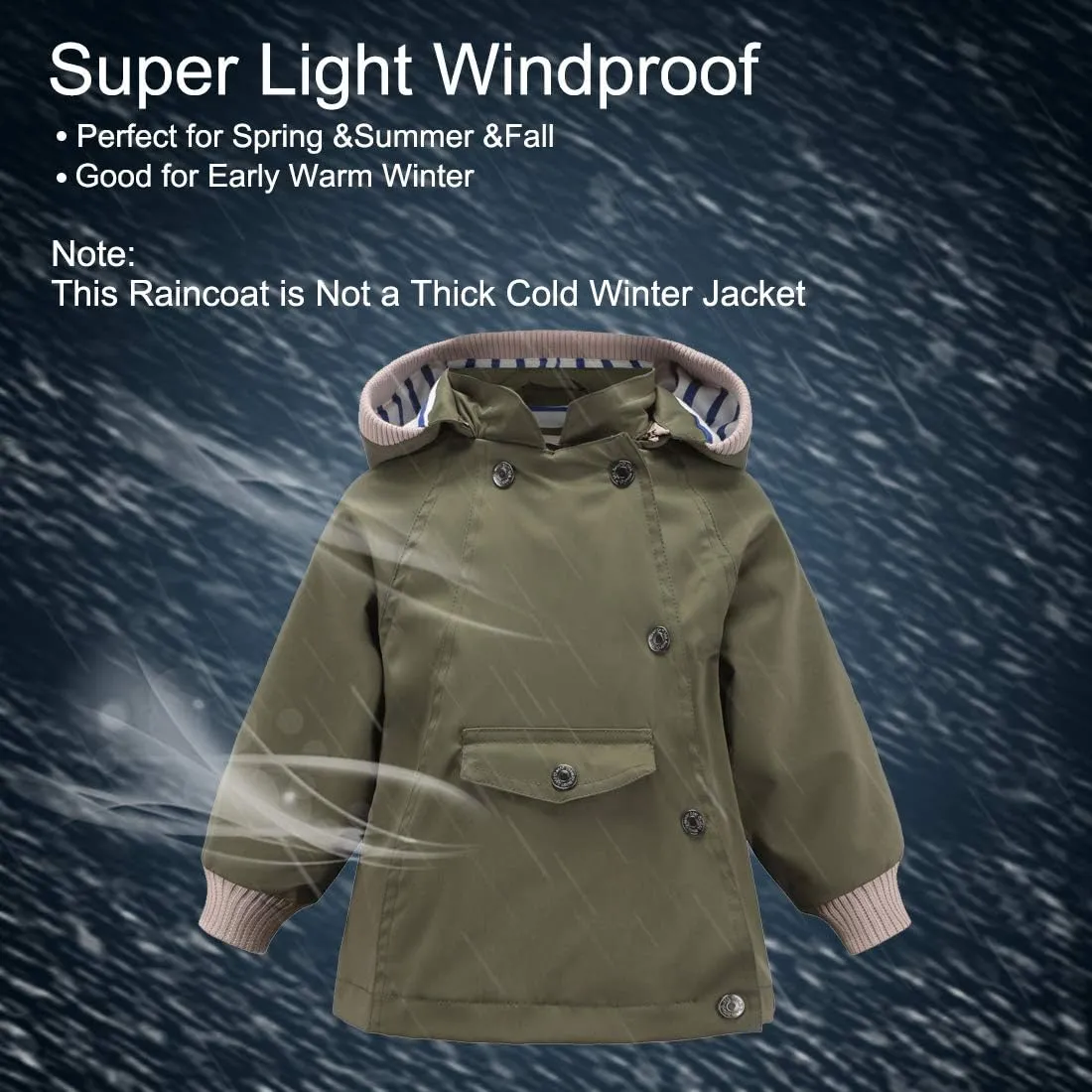 ACESTAR Boys Girls Waterproof Hooded Rain Jacket Kids Cotton Lined Rain Coat Toddler Windbreaker Spring Fall Raincoat