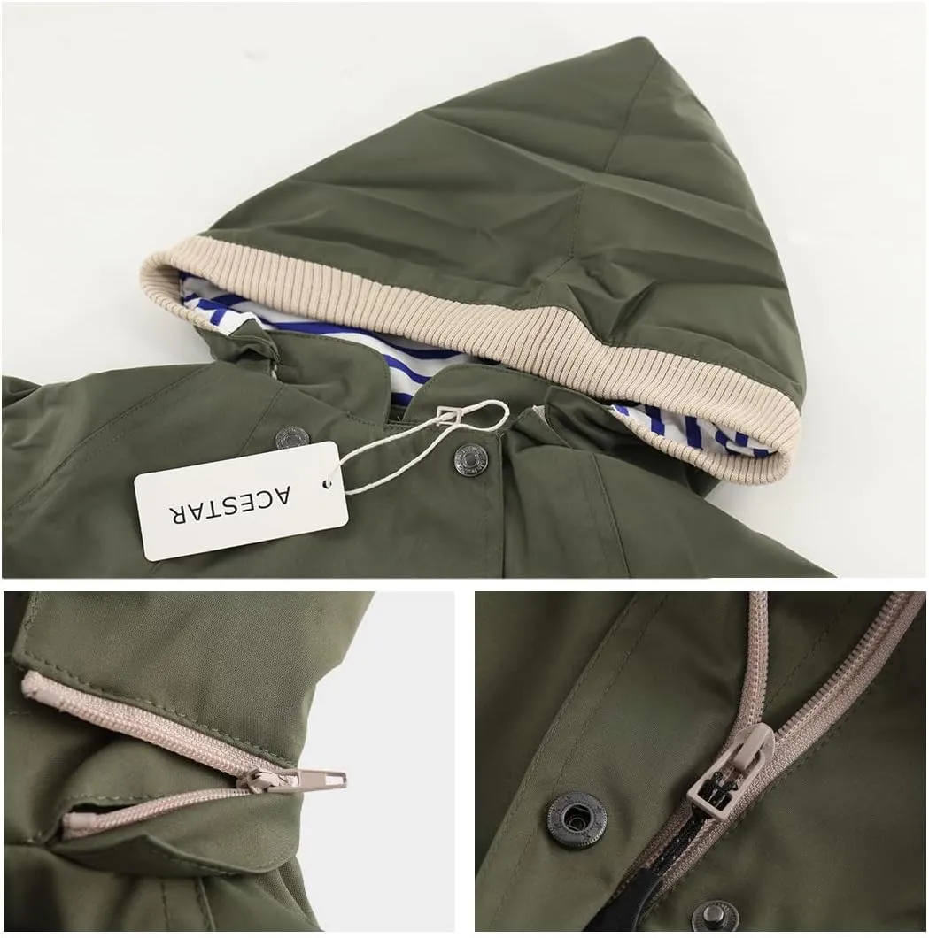 ACESTAR Boys Girls Waterproof Hooded Rain Jacket Kids Cotton Lined Rain Coat Toddler Windbreaker Spring Fall Raincoat