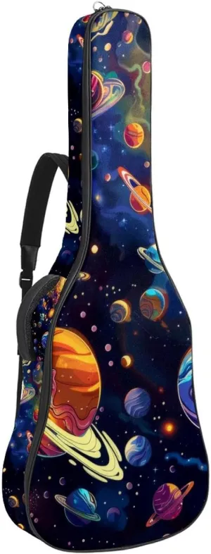 Acoustic Guitar Gig Bag 1 cm Thick Padding, Waterproof Electric Guitar Bag 40-42 Inch Guitar Case Backpack with Dual Shoulder Strap, Solar System Galaxy Astronomy Universe