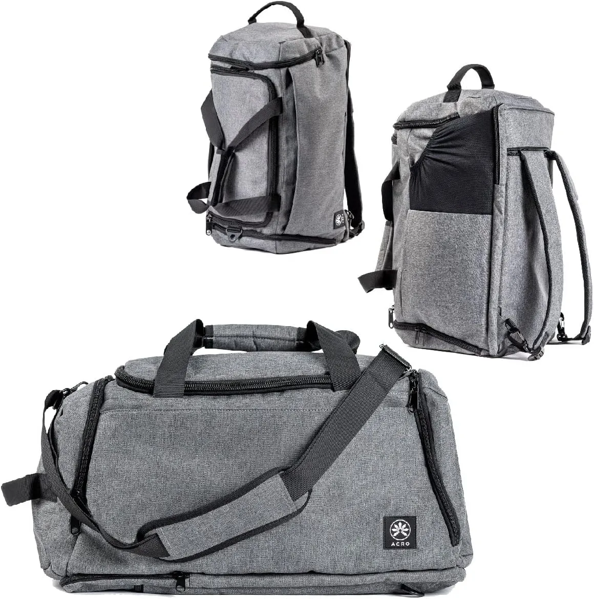 ACRO 3 in 1 Sports/Travel Duffle Bag for Men & Women/Back Pack/Lap TOP Compartment/Water Resistant/Wet Pocket & Shoes Compartment 40L,Grey, Grey