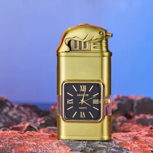 Adjustable Dual-Mode Torch Lighters for Men, Windproof Dual-Flame Vintage Watch Lighter, Refillable Butane Windproof Lighter with Visible Fuel Tank Men Gifts (Without Butane)(Brass,B)