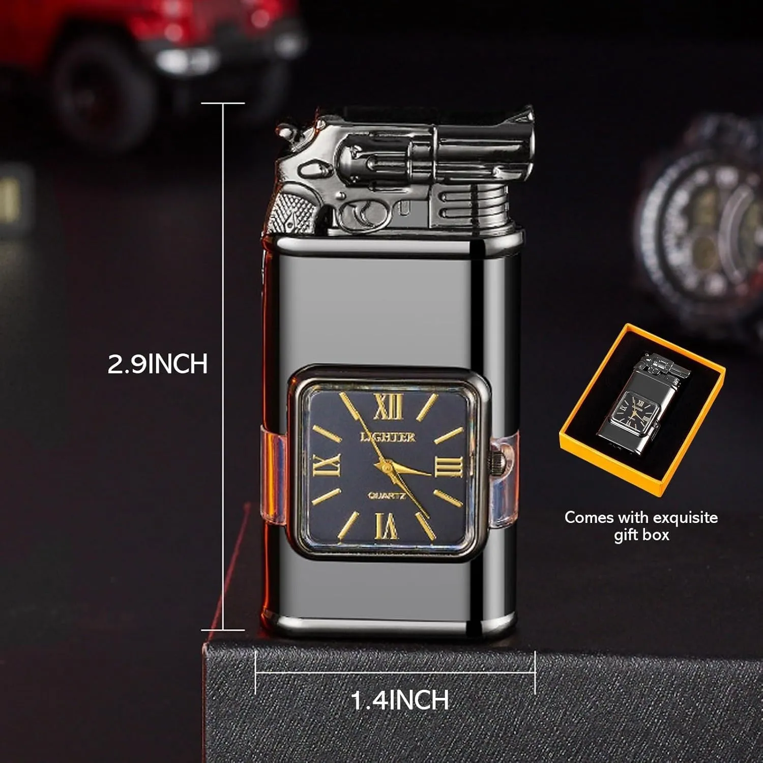 Adjustable Dual-Mode Torch Lighters for Men, Windproof Dual-Flame Vintage Watch Lighter, Refillable Butane Windproof Lighter with Visible Fuel Tank Men Gifts (Without Butane)(Brass,B)