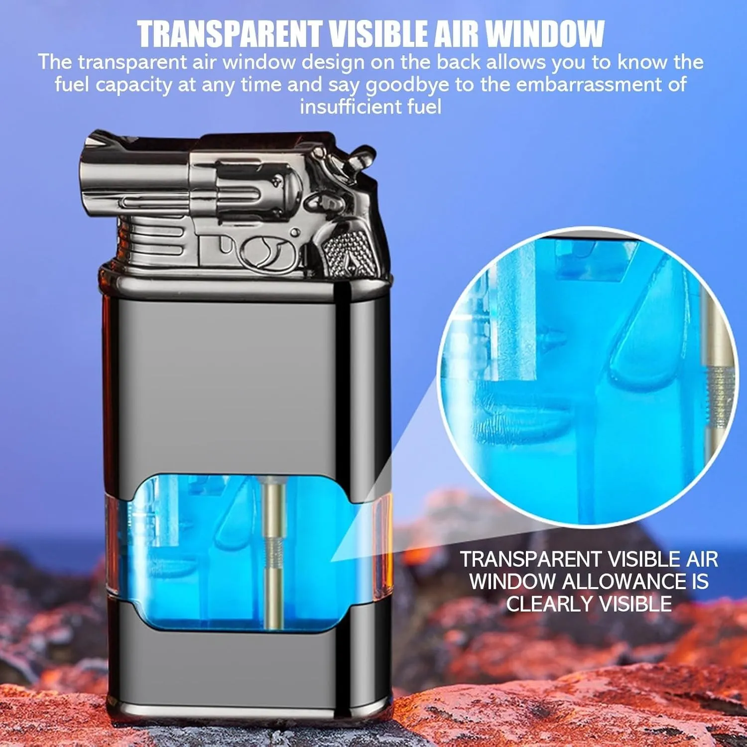 Adjustable Dual-Mode Torch Lighters for Men, Windproof Dual-Flame Vintage Watch Lighter, Refillable Butane Windproof Lighter with Visible Fuel Tank Men Gifts (Without Butane)(Brass,B)