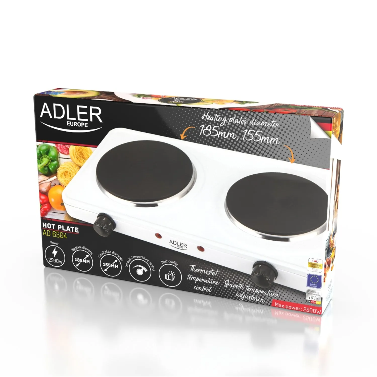 Adler AD 6504 Electric Hot Plate  Stove Cooker 2500W 2-Burner 1000W   1500W Mini Portable