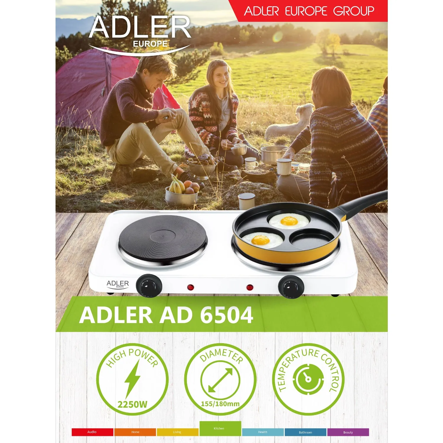 Adler AD 6504 Electric Hot Plate  Stove Cooker 2500W 2-Burner 1000W   1500W Mini Portable