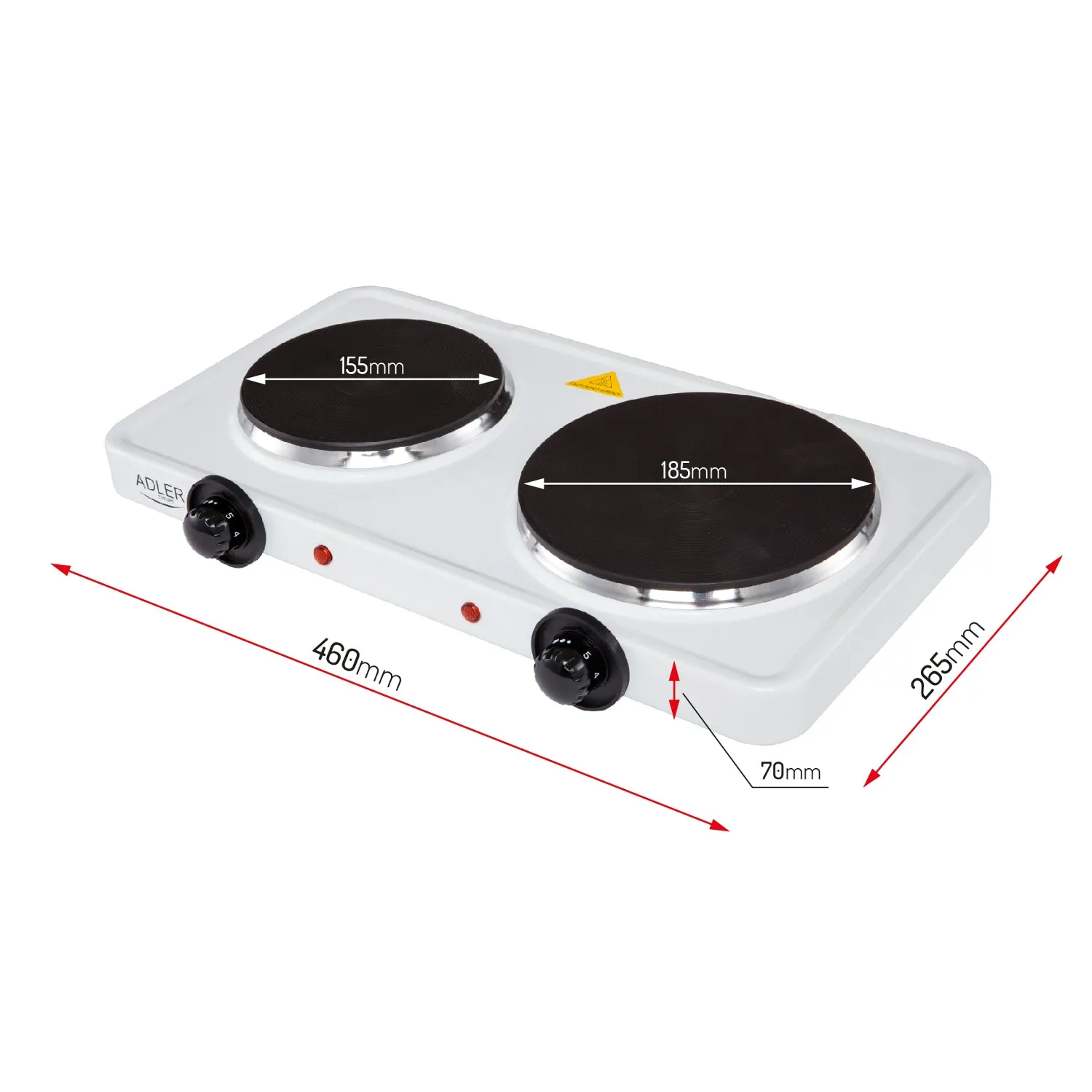 Adler AD 6504 Electric Hot Plate  Stove Cooker 2500W 2-Burner 1000W   1500W Mini Portable