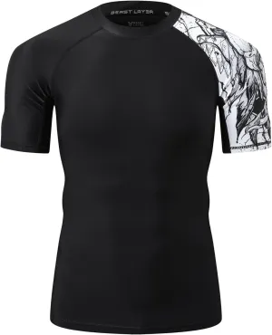 ADOREISM Men's Rash Guard Short Sleeve Quick-Dry UPF 50  Sun Protection Compression Swim Shirts for Men