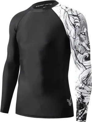 ADOREISM Quick-Dry Men's Long Sleeve Rash Guard UPF 50  Compression Swim Shirt