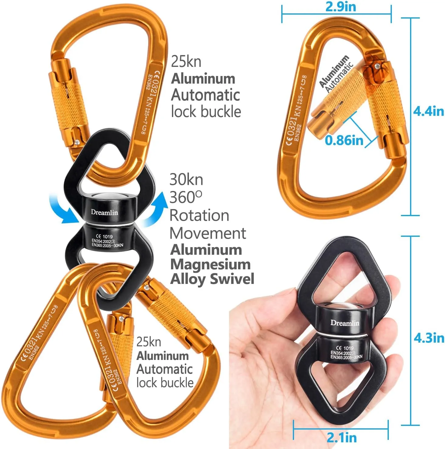 Aerial Silks Hardware Kit 30 KN Swing Swivel Aerial Yoga Hammock Rigging Aluminum Swivel Aerial Hoop Lyra Rotational Device Hanging Accessory