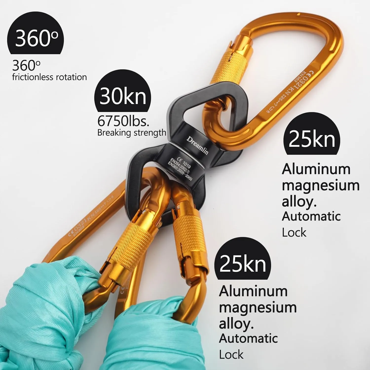 Aerial Silks Hardware Kit 30 KN Swing Swivel Aerial Yoga Hammock Rigging Aluminum Swivel Aerial Hoop Lyra Rotational Device Hanging Accessory