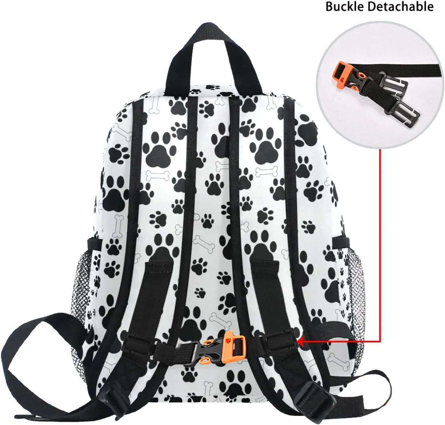 Aflyko Custom Name Kids Backpack Black Dog Paw Bone Personalized Daycare Nursery Bookbag Kindergarten Daypack for Toddler Girls Boys 10" × 4" × 12"