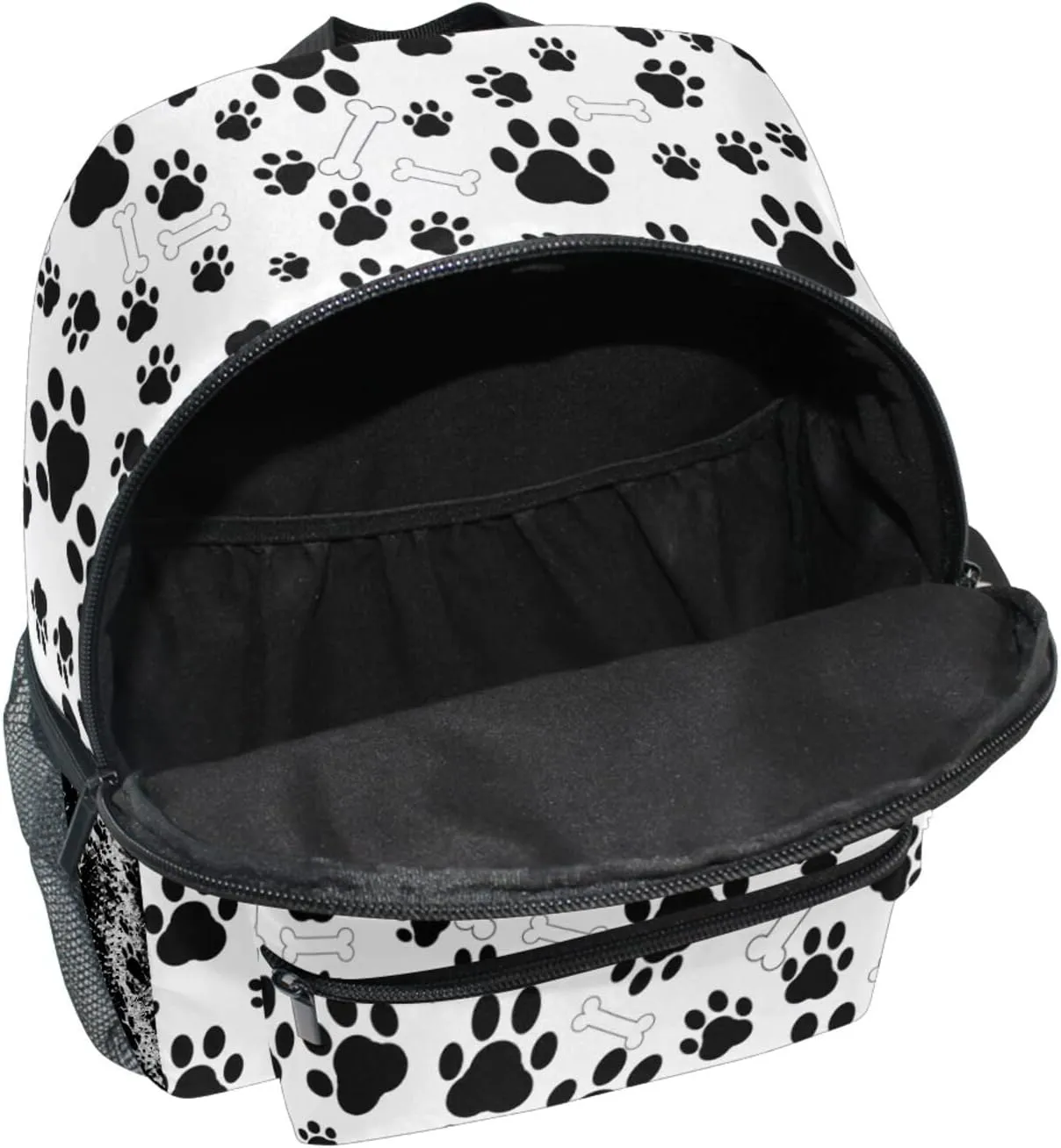 Aflyko Custom Name Kids Backpack Black Dog Paw Bone Personalized Daycare Nursery Bookbag Kindergarten Daypack for Toddler Girls Boys 10" × 4" × 12"