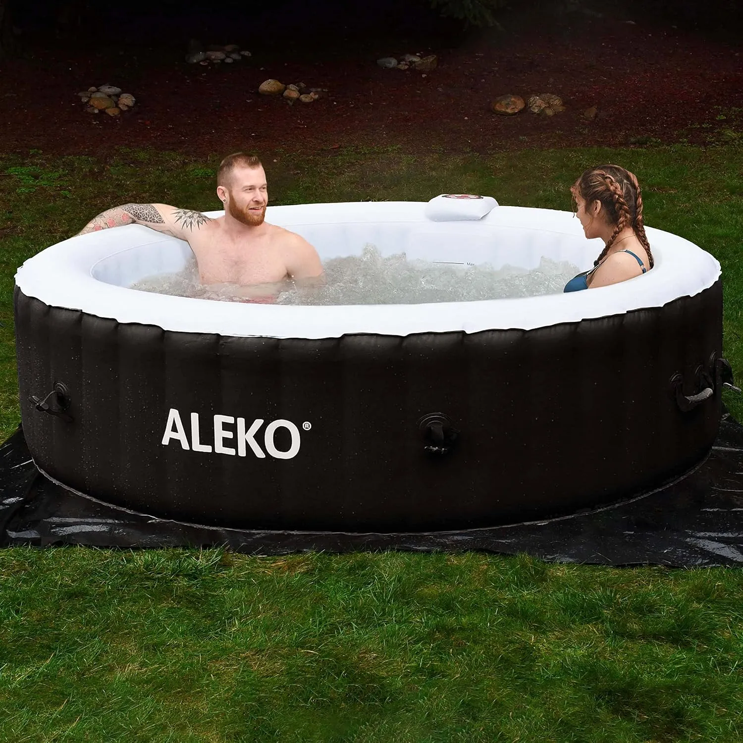 ALEKO Inflatable Hot Tub Spa | Personal High Powered Jetted Bubble | 265 Gallon | Black and White | HTIR6BKW