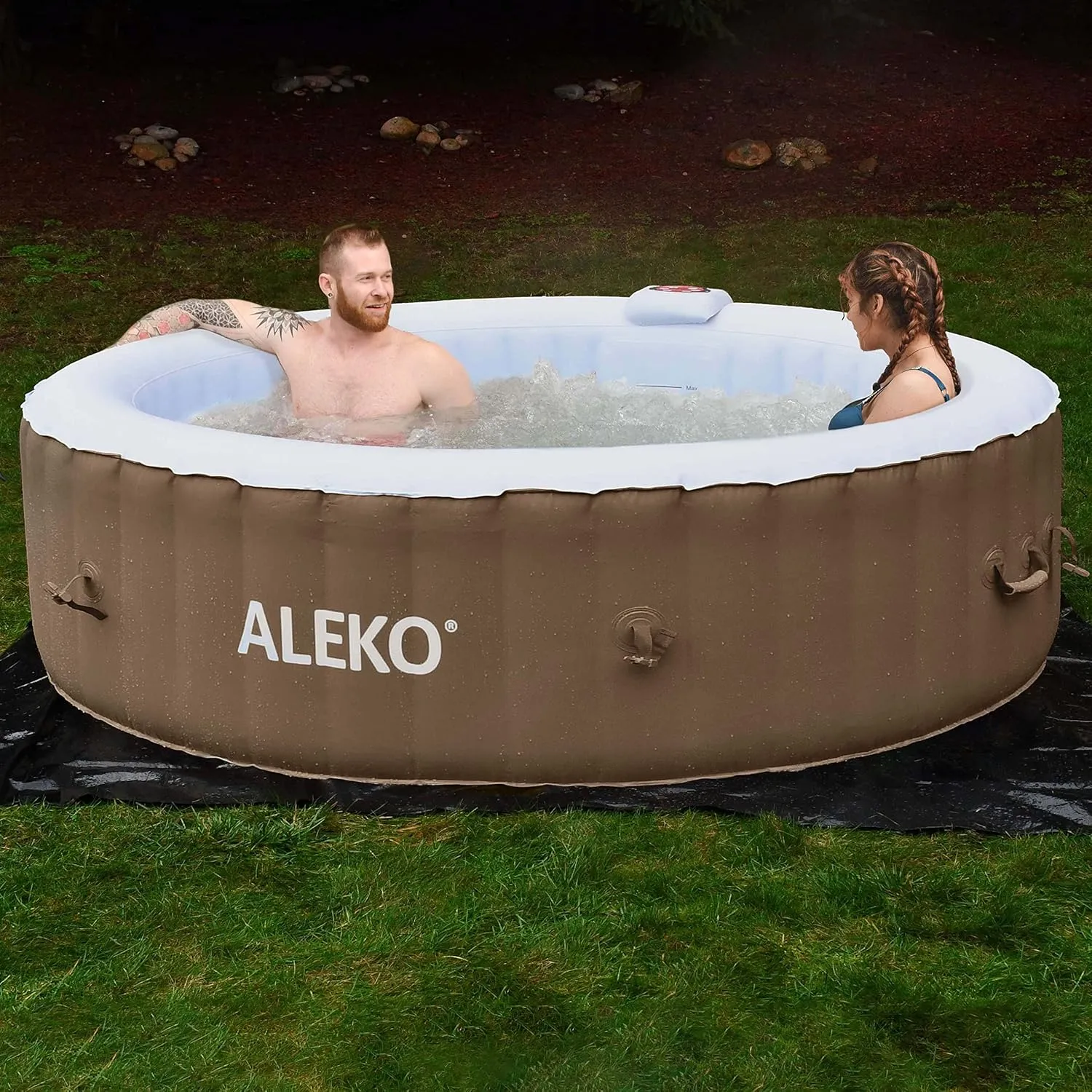 ALEKO Inflatable Hot Tub Spa | Personal High Powered Jetted Bubble | 265 Gallon | Brown and White | HTIR6BRW
