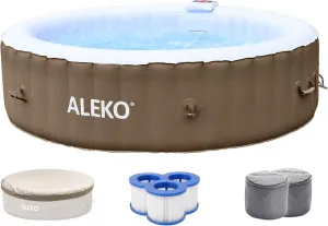 ALEKO Inflatable Hot Tub Spa | Personal High Powered Jetted Bubble | 265 Gallon | Brown and White | HTIR6BRW