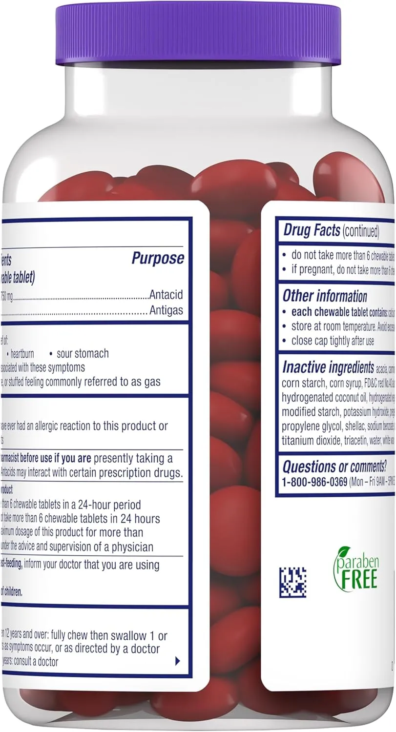 Alka-Seltzer Heartburn Gas ReliefChews, Fast Antacid   Antigas Relief from Heartburn, Bloating, and Pressure, Fast Acting, Tropical Flavored Heartburn Medicine, 180 Ct (Package May Vary)