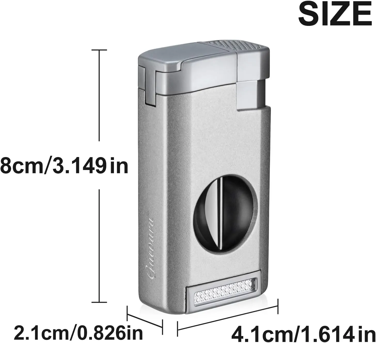 All in One Cigar Lighter, Triple Jet Flame Torch Lighter with Cigar Cutter V Cut, Cigar Accessories Cigar Holder, Windproof Refillable Butane Lighters for Smoking with Gift Box (Grey)