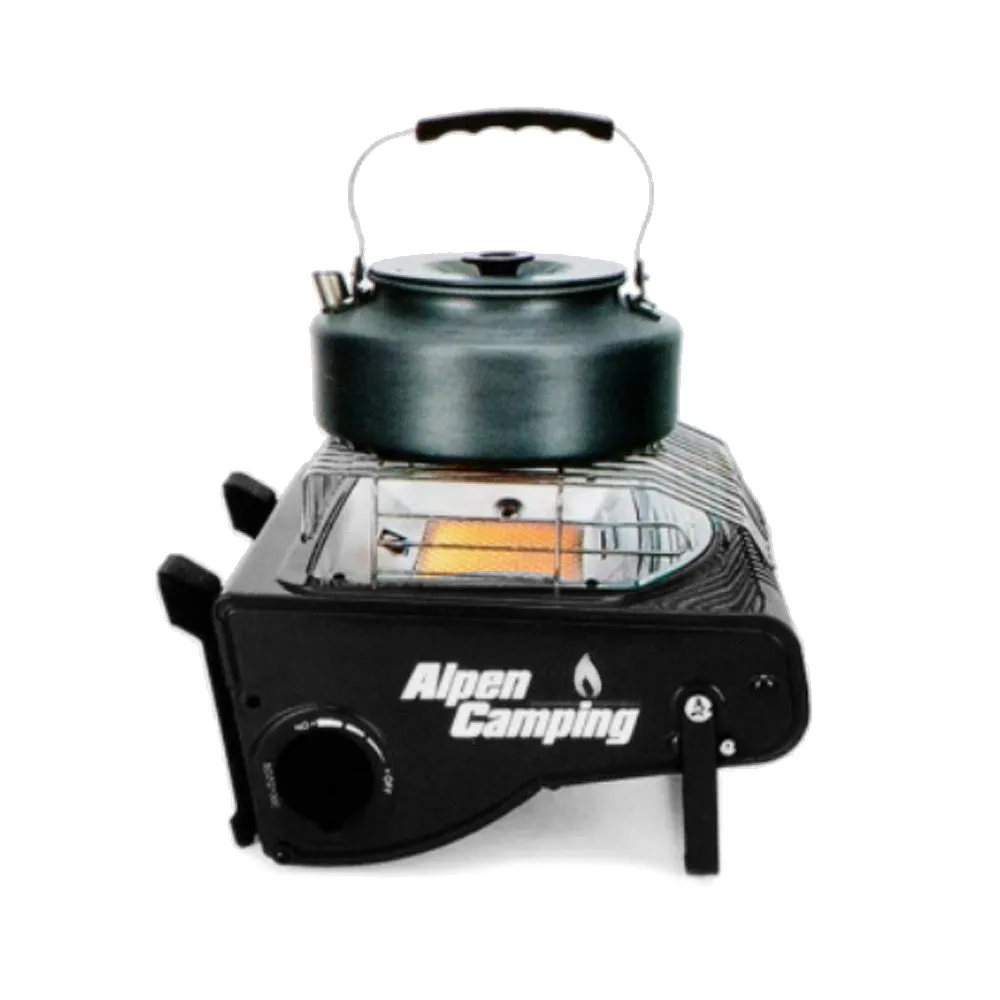 Alpen Camping Portable Gas Stove, 2-in-1 Stove/oven, Gas Consumption 108g/h, Piezo Ignition, IK1100   4 Cartridges