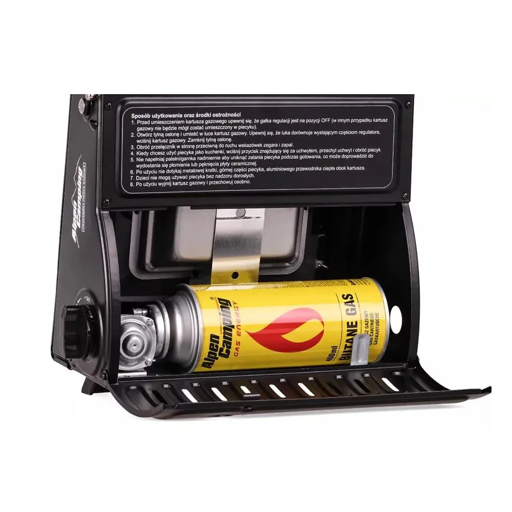 Alpen Camping Portable Gas Stove, 2-in-1 Stove/oven, Gas Consumption 108g/h, Piezo Ignition, IK1100   4 Cartridges