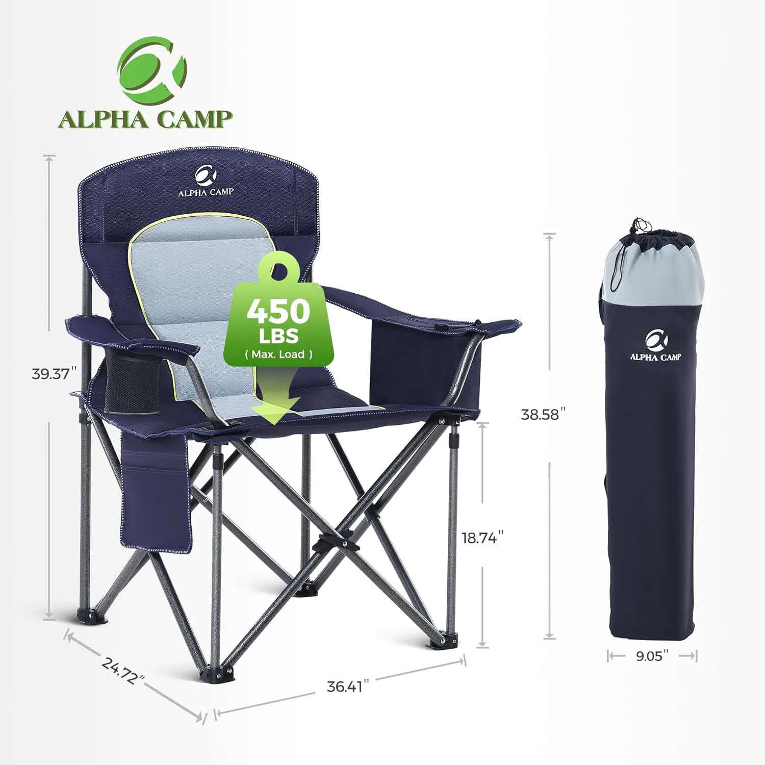 ALPHA CAMP Oversized Camping Folding Chair Heavy Duty Lawn Chair with Cooler Bag