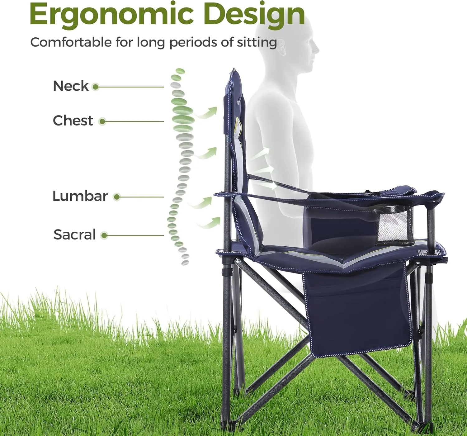 ALPHA CAMP Oversized Camping Folding Chair Heavy Duty Lawn Chair with Cooler Bag