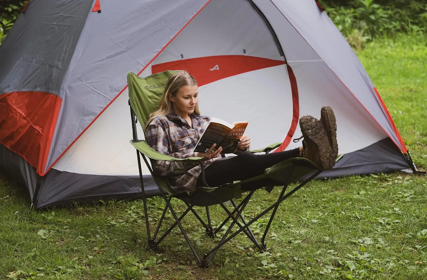 ALPS Mountaineering Escape Lounge Camping Chairs for Adults with Footrest and Adjustable Armrests, Sturdy Steel Frame, Compact Foldable Design, and Carry Bag